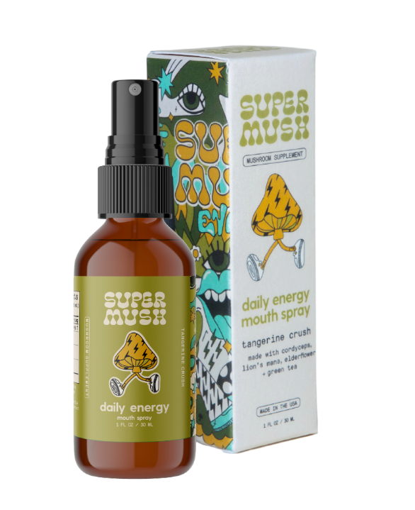 Super Mush Daily Energy Mouth Spray - Bottle & Box