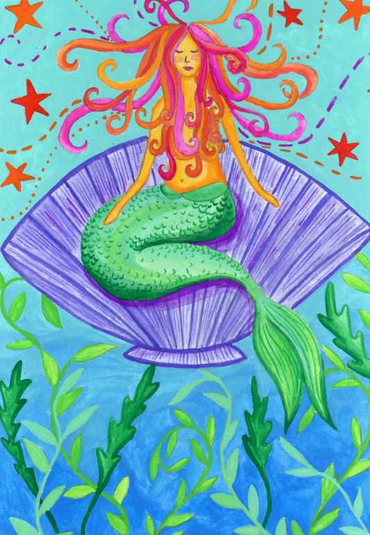 A mermaid with a green tail