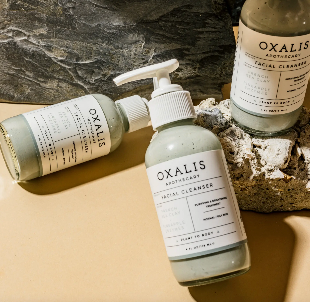 3 big bottles of Oxalis Apothecary - French Sea Clay + Pineapple Enymes Facial Cleanser