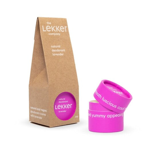 LEKKER - Natural Deodorant Lavander with packaging and the product itself